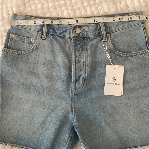 Anine Bing Raw Hem Cutoff Denim Shorts High Rise - Picture 6 of 8
